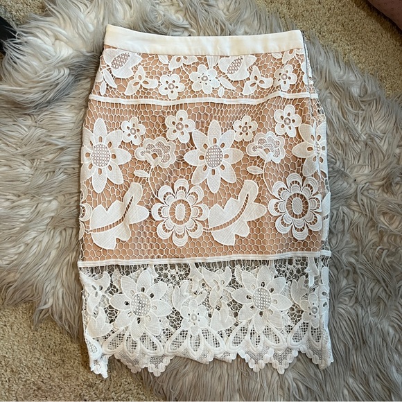 Endless Rose White Cream Sheer Lace Pencil Skirt - Picture 3 of 11